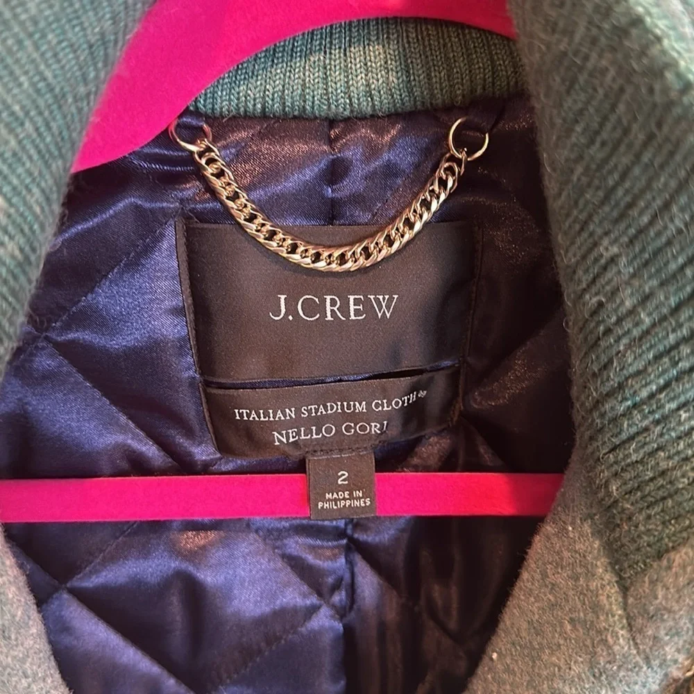 J Crew Italian Stadium Cloth 80% wool green cocoon coat size 2